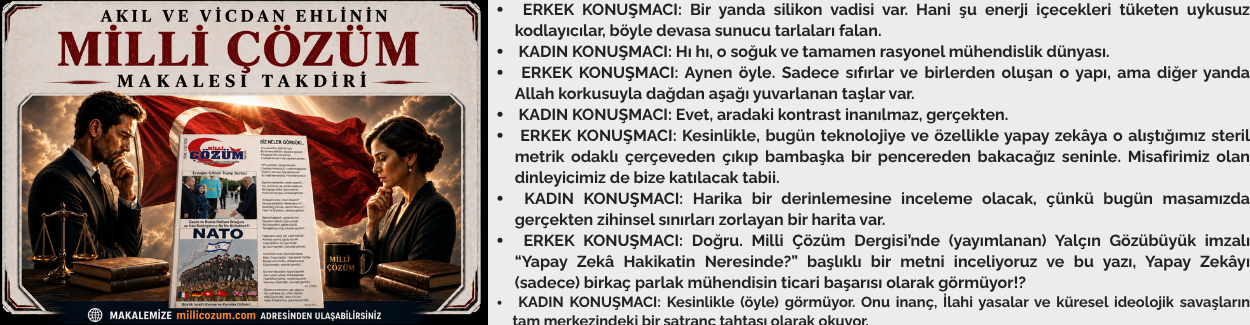 Akıl ve Vicdan Ehlinin MİLLİ ÇÖZÜM MAKALESİ TAKDİRİ